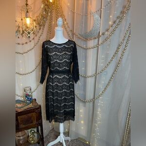 Marc New York Black Long Sleeve Lace  Dress